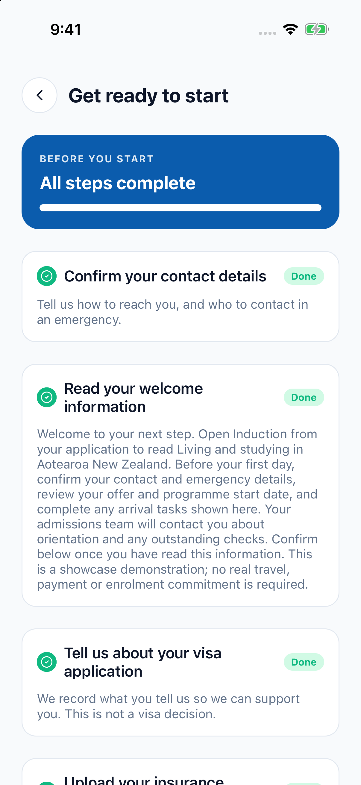 Preparation steps in the app.