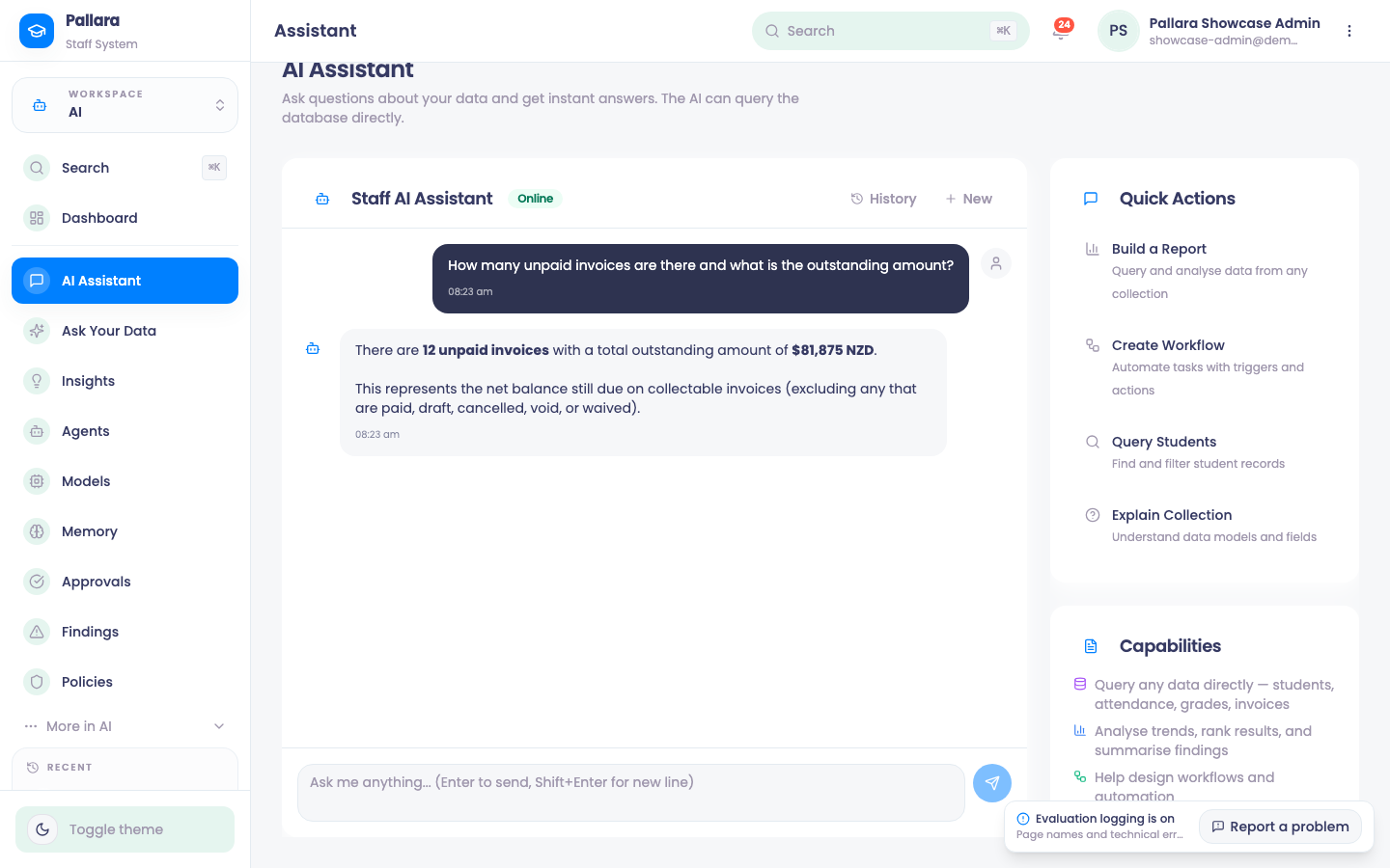 The AI Assistant with a saved conversation open.