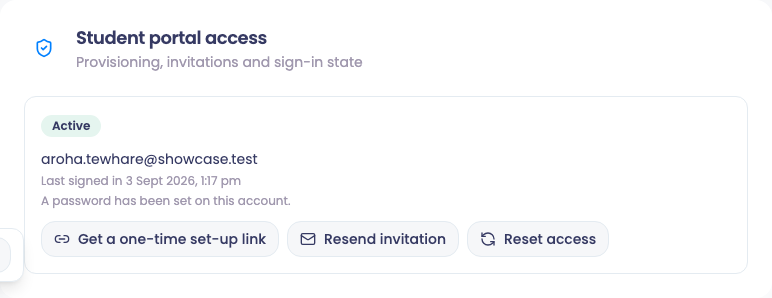 Student portal access: check the state and sign-in details before choosing an invitation or recovery action.